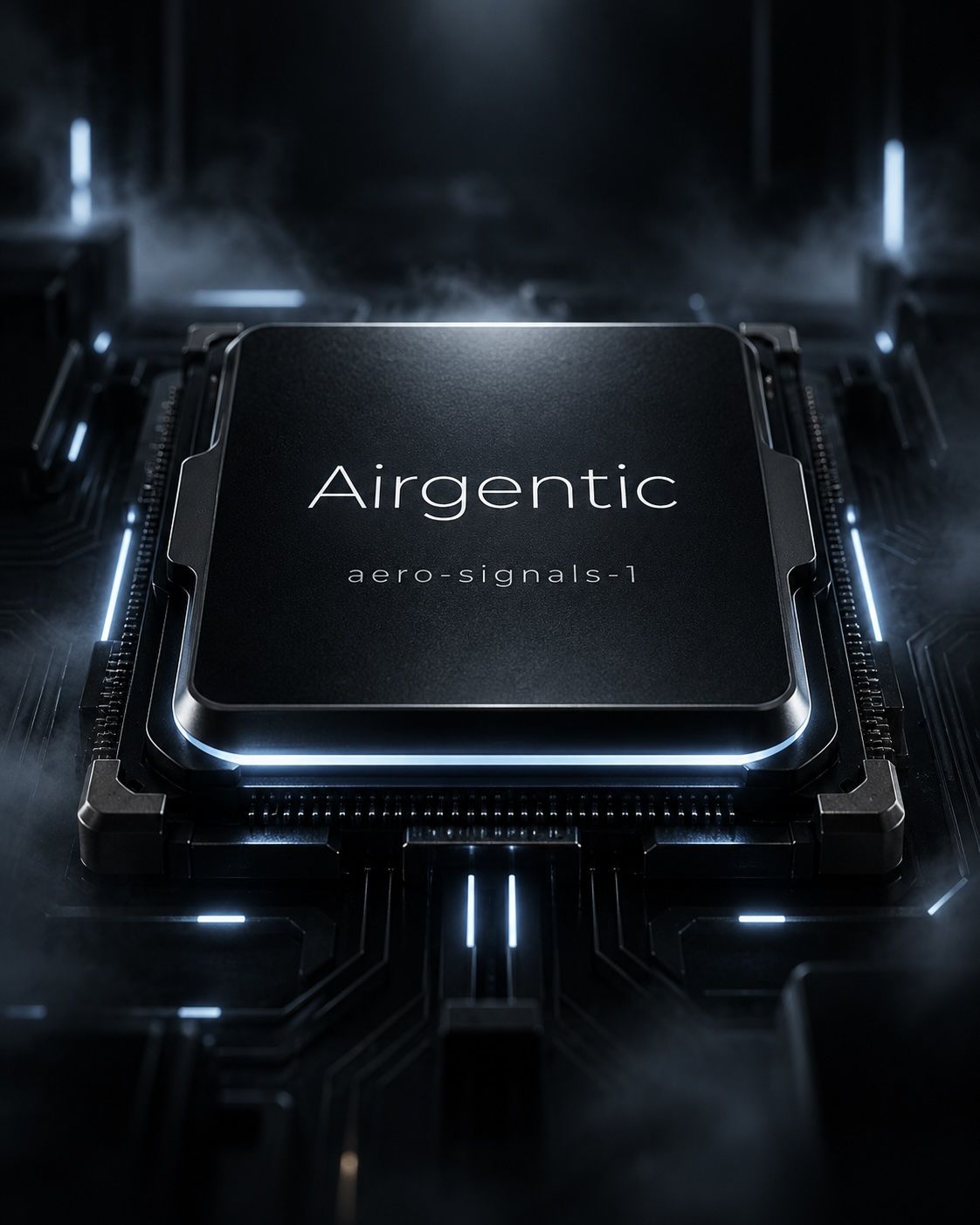 Dark circuit-board illustration of Airgentic aero-signals-1, a small custom-trained conversation classifier